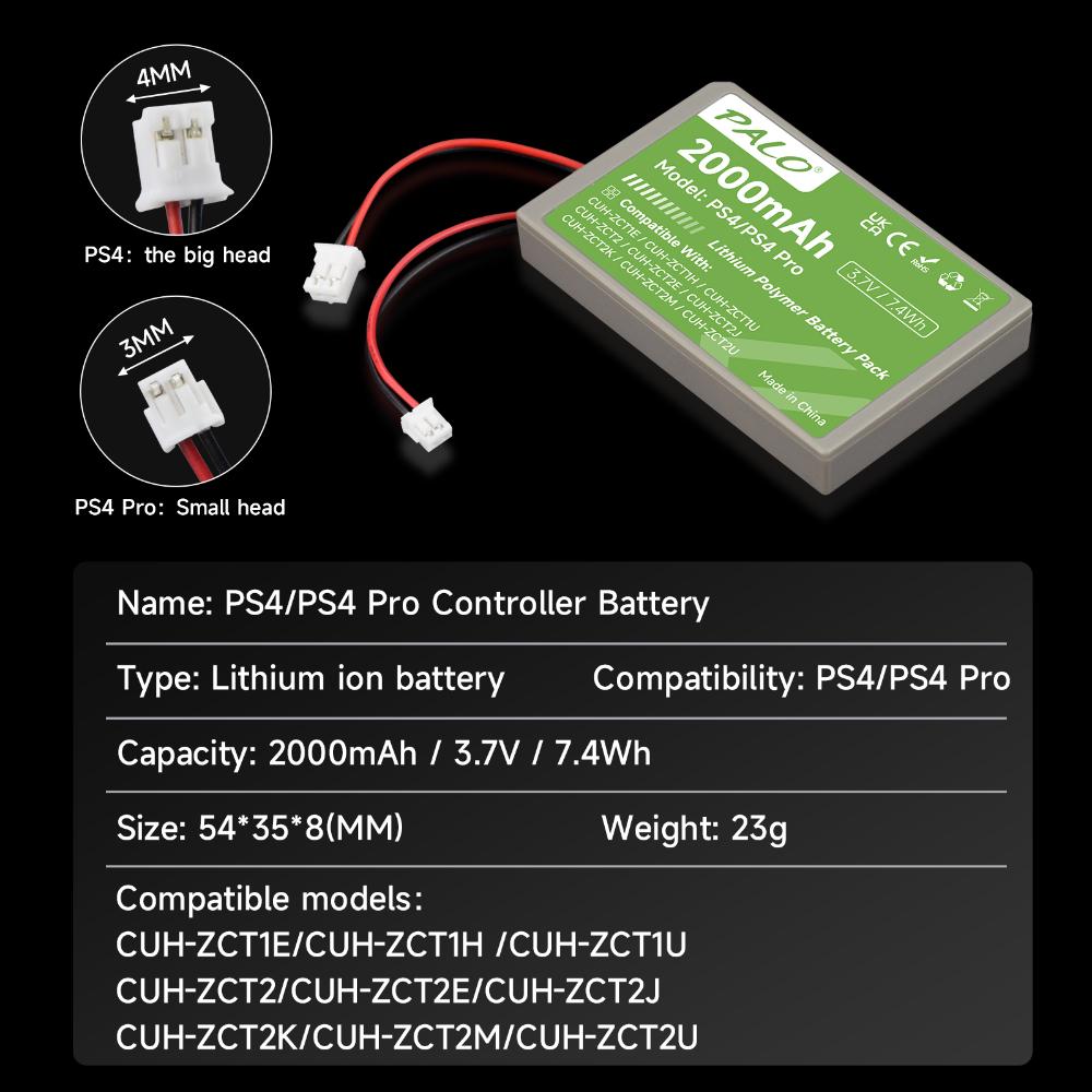PALO 2000mAh Controller Battery Fit for Sony PS4,PS4 Pro/Slim Gamepad Wireless controller CUH-ZCT1E CUH-ZCT1U CUH-ZCT2 or CUH-ZCT2U Replace battery