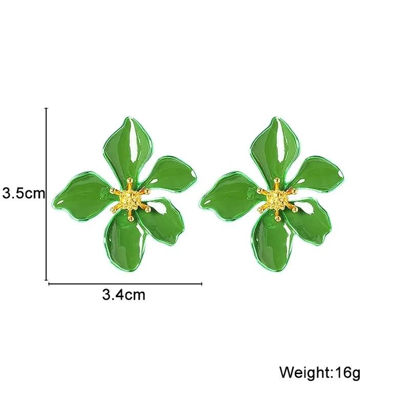 Korean Beige Green Enamel Flower 2025 Women's Earrings Irregular Petals Plant Element Drop Earrings for Female Fashion Ear Decor