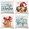 Christmas Pillow Cover Linen Printed Blue Stripe Home Sofa Cushion Cover Pillow Cover
