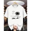 Herren T-Shirts Slim Fit Kurzarm Palme Strandmotiv Himmel Vögel Outdoor Lässig Farbecht |Herren Sommer Mode Top |Trendiges Mode Top