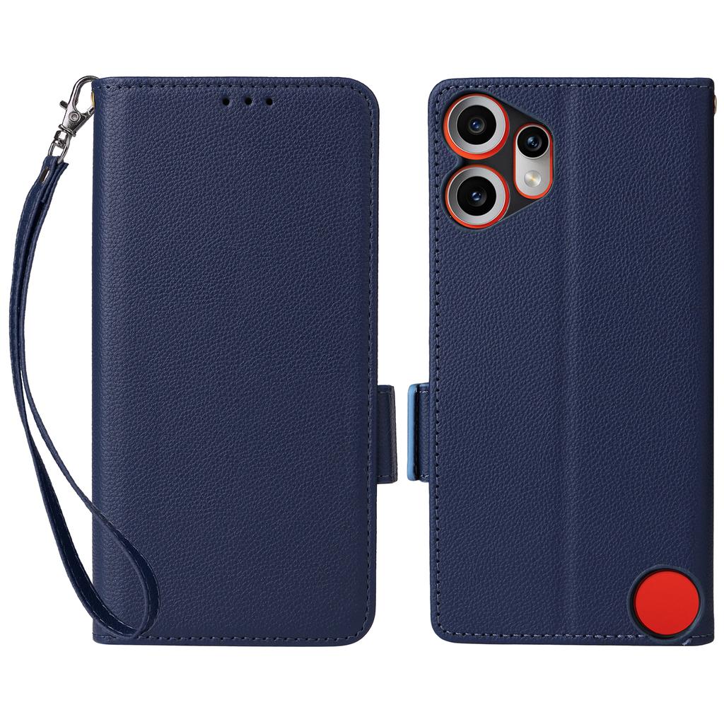 For Nothing CMF Phone 2 Pro Case with Wrist Strap Litchi Texture PU Leather Wallet Phone Cover