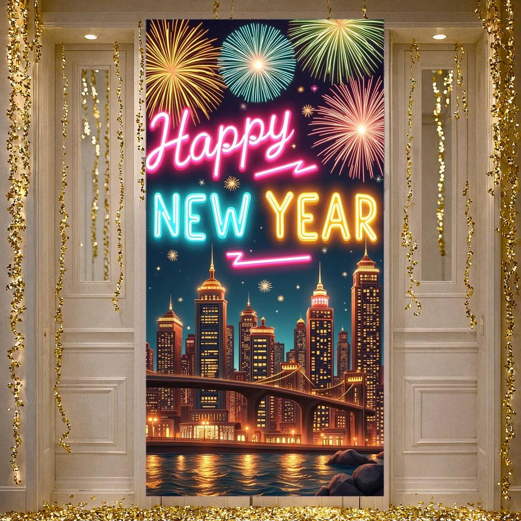 Happy New Year Banner Festive Party Backdrop Night Party Banner Urban Landscape Event Banner For Festive Gathering Outdoor