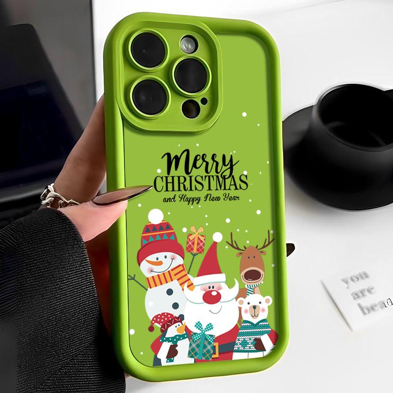 

Чехол для телефона в подарок на Рождество с изображением лося для iPhone 16, 15, Pro, Max, 14, Pro, 13, 12, 11, XR, XS, 8, 7, Санта-Клауса, снеговика, защита объектива, мягкий противоударный бампер из ТПУ iPhone 16 Pro Max