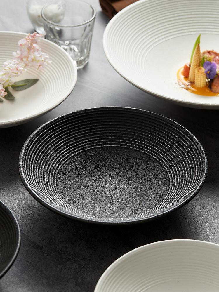 12inches European Ceramic Bucket Bowl Black White Thread Fruit Salad Dessert Plate Large Western Soup Bowl Kitchen Tableware New