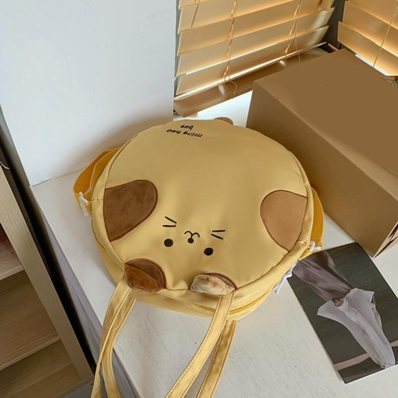 2025 New Leisure Fashion Embroidered Large Capacity Shoulder Bag Cute Cartoon Cat Commuter Canvas Small Round Bag