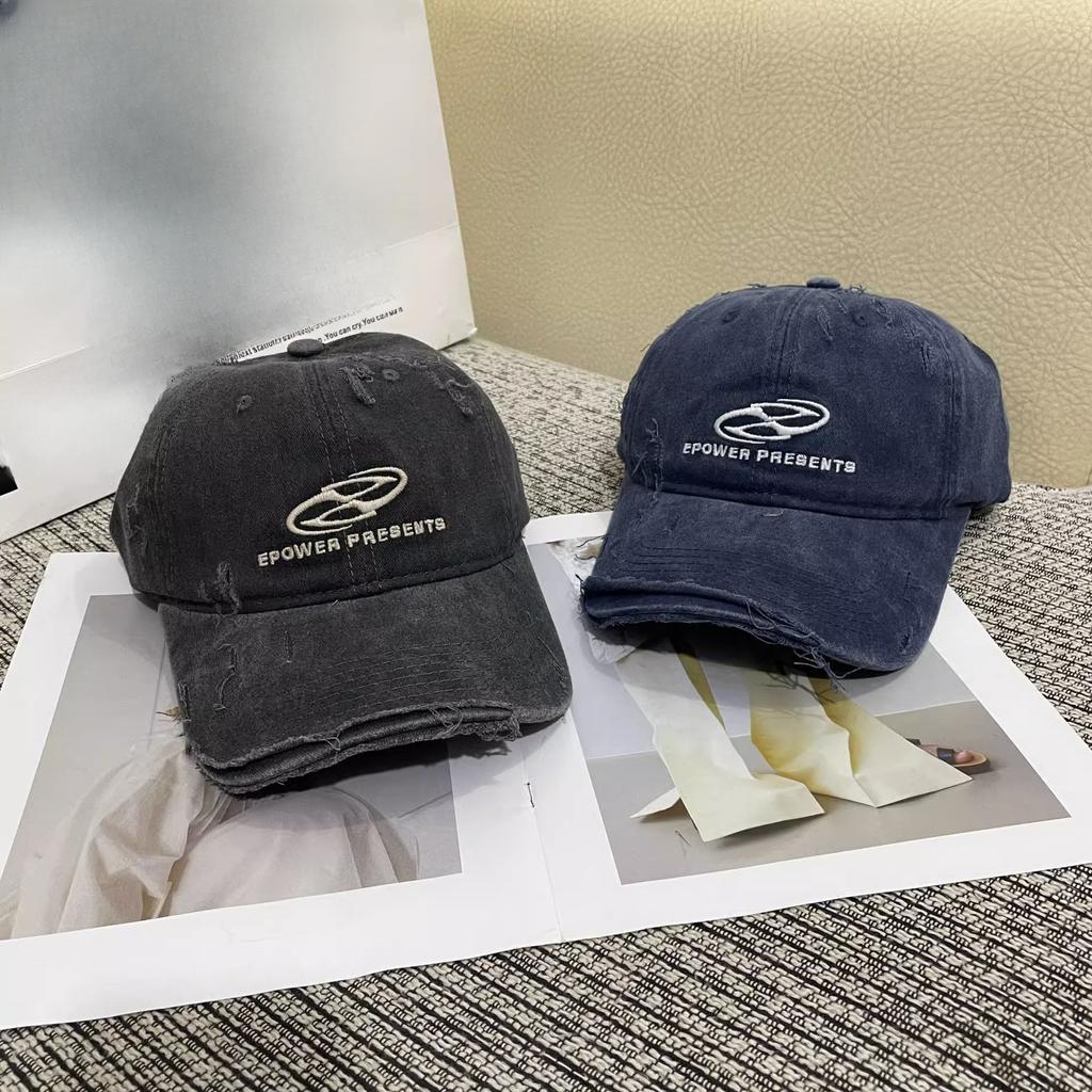 Casquette de baseball à visière souple vieillie avec broderie de lettres et bouche cassée pour femme, tendance, protection solaire et casquette de baseball à la mode