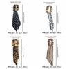 Leopard Print Silk Scarf Cuff Bangles Ribbon-Wrapped Polka Dot Metal Wide Bracelet Geometric Minority Design