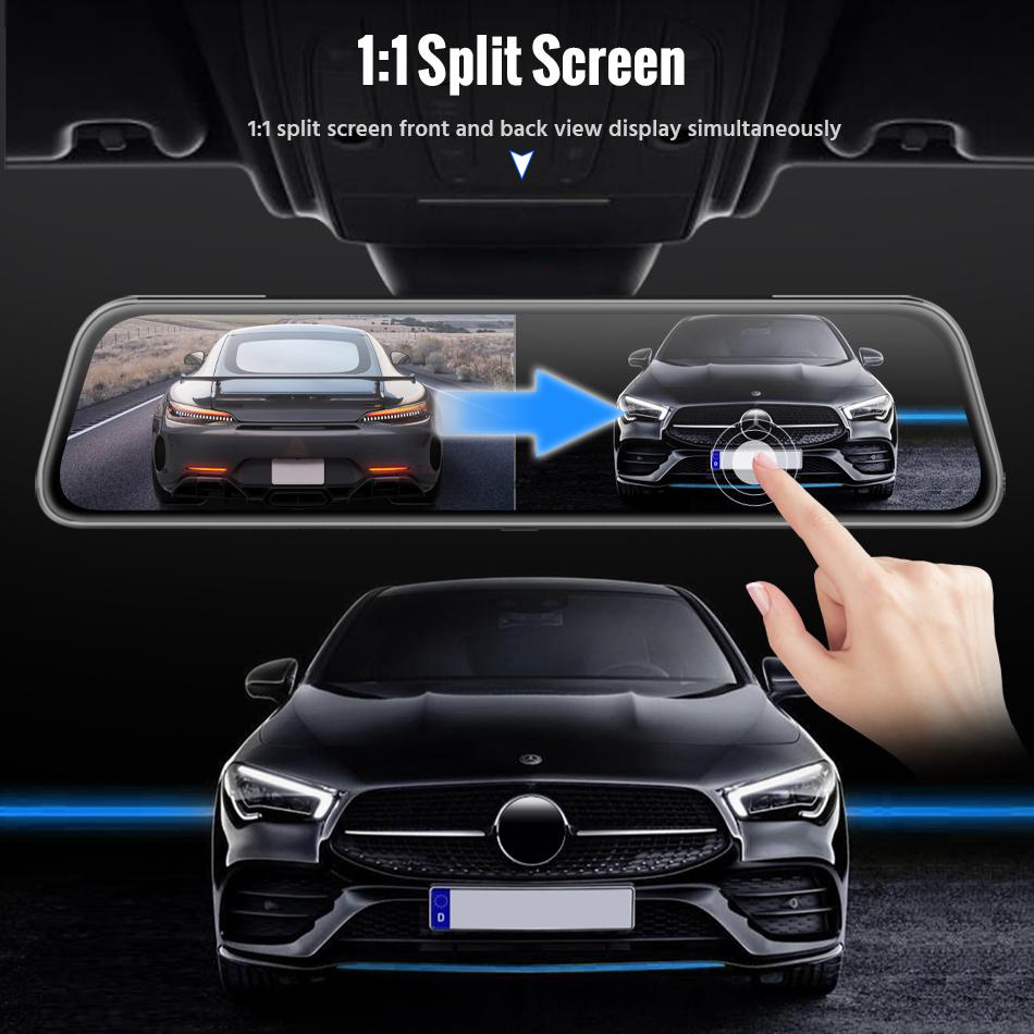 E-ACE 10 Inch Car DVR Mirror Video Recorder 1080P Touch Screen Dashcam For Car AHD Lens Streaming Driving Recorder Dash Camera