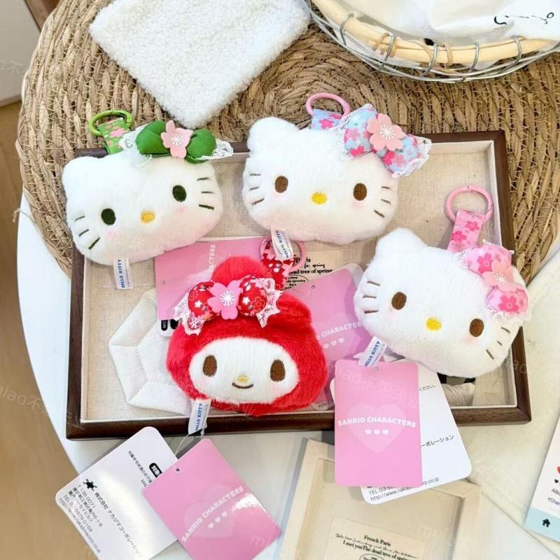 kitty cat My Melody red kimono floral print plush toy keychain melody cute Hello Kitty big face stuffed doll bag charm
