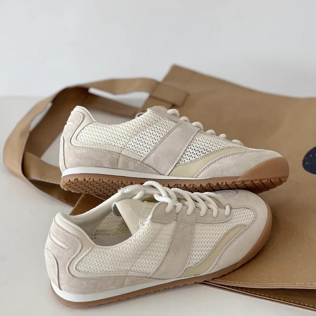 Beliebte atmungsaktive Mesh-Schuhe Damen 2025 Sommer neu Retro Flachboden Deutsche Trainingsschuhe vielseitige Sport- und Freizeit-Schuhe weiß