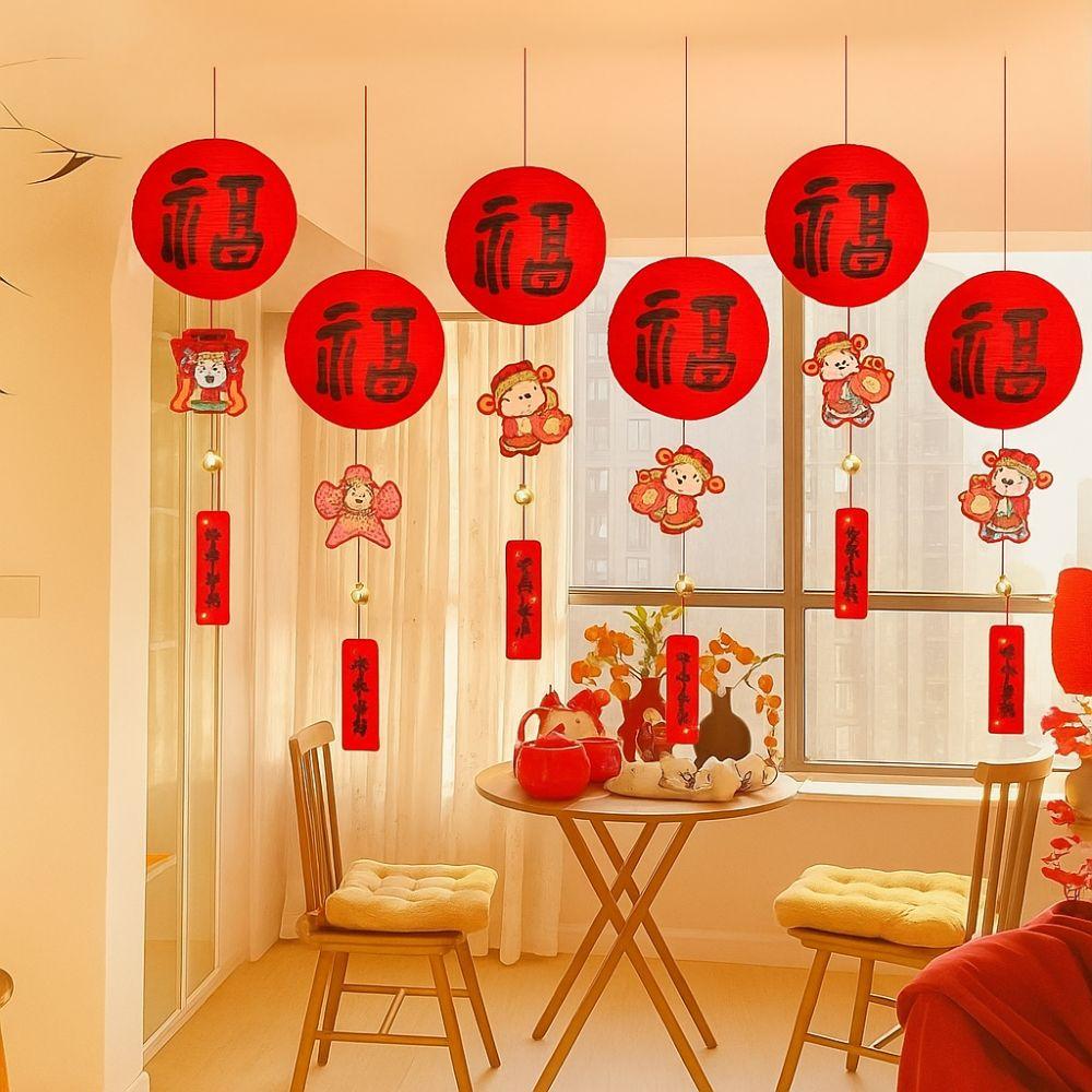 20cm Lucky Lantern Ornament with Wind Chime Fu Character Lanterns Pendant New Year Decorations