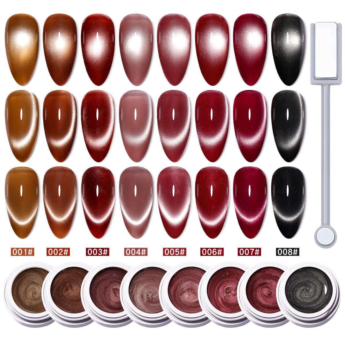

2025 Autumn/Winter Crystal Bead Cat Eye Gel Nail Polish Set - 8 Shades Including Ankara Red