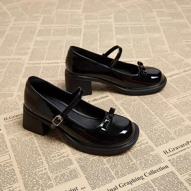 Versatile Square Toe Solid Color Shoes Bow Decoration Bag Heel Straight Buckle Ladies Shoes Zapatos Mujer Hot Selling Shoes