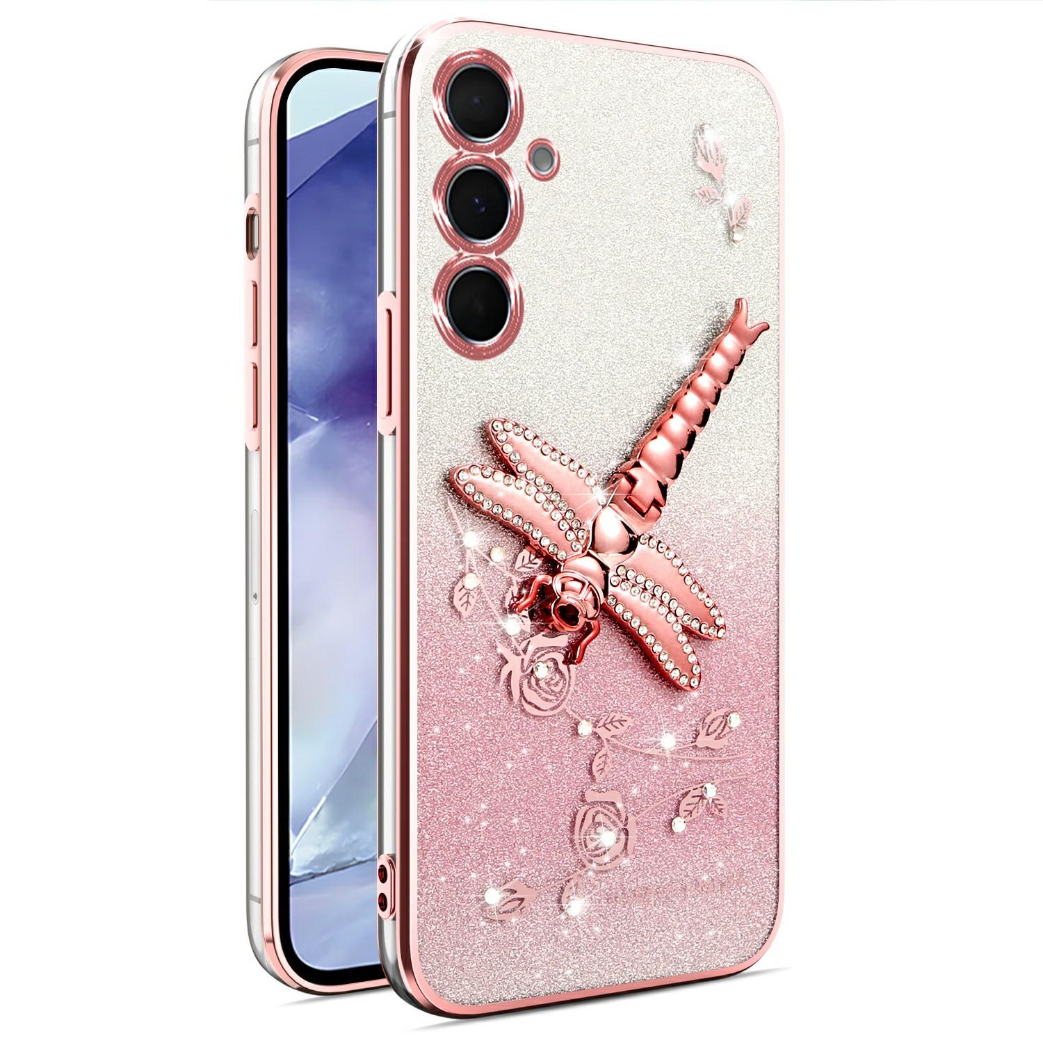KADEM For Samsung Galaxy A05s 4G Case Dragonfly Kickstand TPU Flowers Glitter Phone Cover A