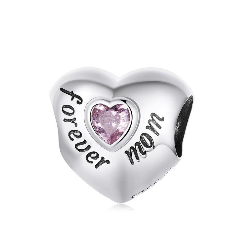 WOSTU 925 Silver Pink Love Heart Charms Bead Infinite Love Pendant Fit Bracelet Valentine Jewelry Mother's Day Gift
