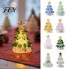 Miniature Crystal Tree Ornament Handmade Glass Christmas Lighted Figurine, Mini Luminous Xmas Unique Holiday Collectibles Night Light, Art Tabletop