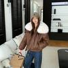 New imitation leather velvet big fur collar padded jacket women's short temperament loose pu cotton coat winter cotton coat