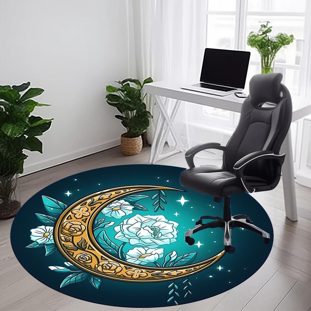 1pc Moon Flowers Office Round Area Rug, Mat Suitable ForOffice, Under Office Chairs Bedroom Living Room Home Decor, Room Deco