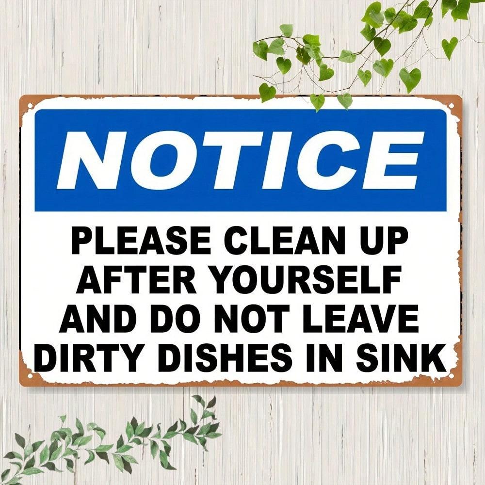 Planetjuice Vintage Metal Sign Please Clean Up After Yourself Rustic Blue White Kitchen Decor (as the picture,20x30)