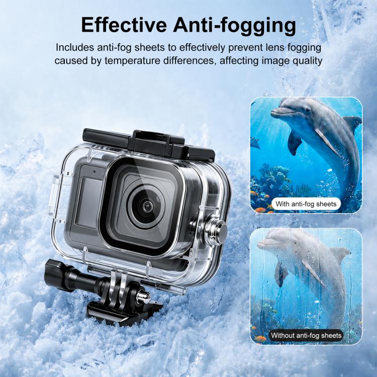 Transparent‑60m‑Depth Waterproof‑Diving‑Housing‑Case, Dual‑Cold‑Shoe Underwater‑Protective‑Shell With Anti‑Fog‑Sheets For GoPro MISSION 1 / 1 PRO