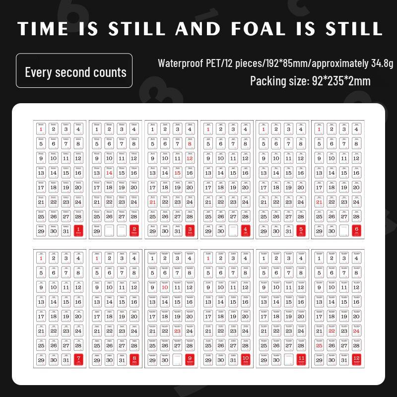 365-Day Adhesive Journal Calendar Stickers - 12 Sheets for Notebook & Decoration.