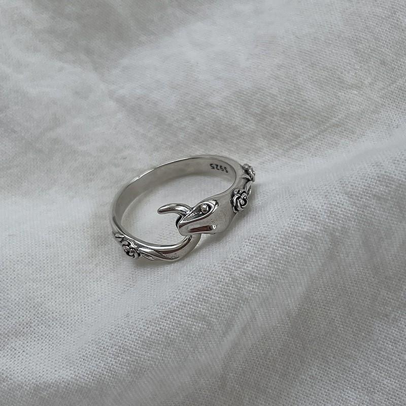 Adjustable Snake Ring Women Sterling Geometric Floral Finger Vintage Chic Minimalist Jewelry