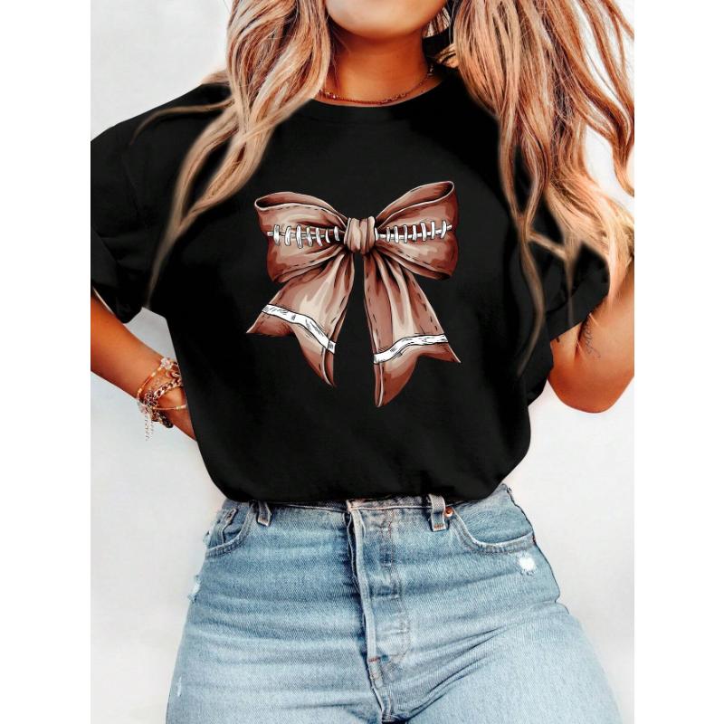 Women's Casual Round Neck Short Sleeve Olive Green Football Letter Print T-Shirt