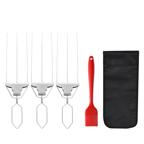 3-Prong BBQ Skewers Set Stainless Steel Grill Skewers with Push Slider Bar Dishwasher Safe Three-Prong Kabob Sticks for Meat Veggies Shrimp