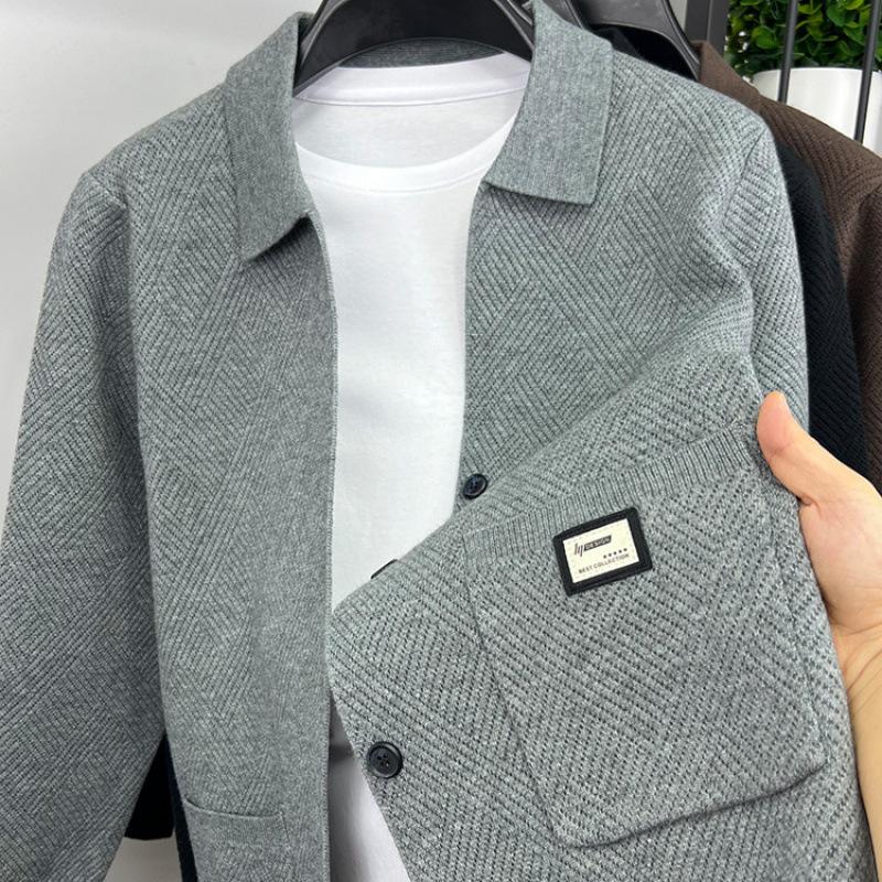 

Fashion Knitted Cardigan Men s Spring Autumn Exquisite Jacquard Sweater Shawl Pocket Design Brand Casual Coat XXXXL сірий