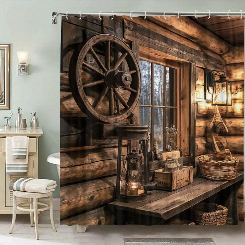 Rustic Wooden Window Shower Curtain: 12 Hooks, Waterproof, Machine Washable, Artistic Design, Home/Hotel Use.