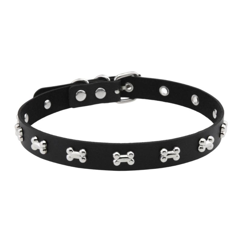 Punk Stil Leder Choker Halskette mit Knochenanhänger Verstellbarer Verschluss für ausgefallene Streetwear-Mode