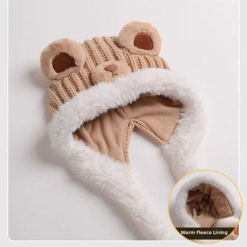 Bear Baby Ear Protection Hat Kawaii Children's Pullover Hats Knitted Warm Hat  for Boys Girls