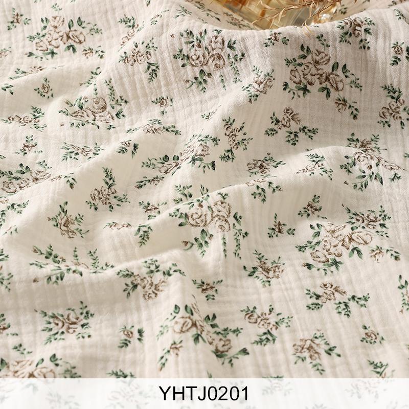 Ren Bomull Dubbellagers Krepp Tryckt Tyg för Sömnad Pyjamas Hemkläder Barnkjolar Handgjorda DIY Klädtyger