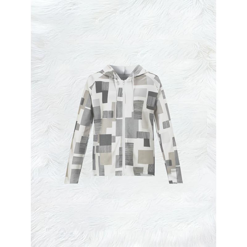 Printed Design Geometric Gray White Pattern Print casual style women's casual jacket