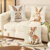 Cute Retro Bunny Cushion Cover Natural Linen Organic Fabric DoubleSided Printing Couch Pillow Covers Home Decor