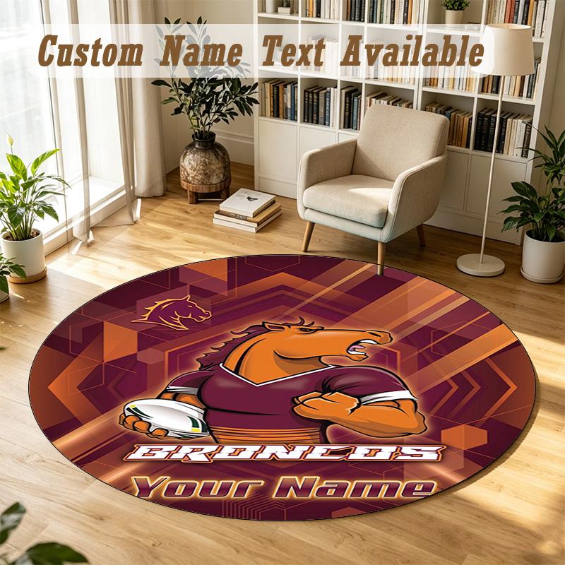 Round Rug Custom NameBrisbane Broncos Pattern Non Slip Carpet Home Floor Decor