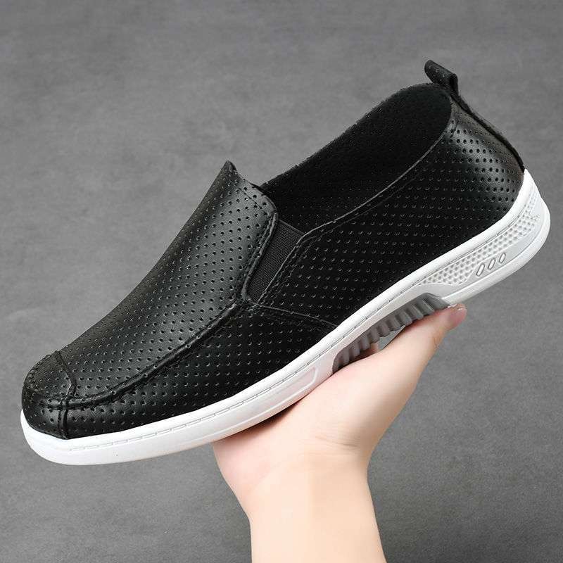 New Summer Hollow Breathable Little White Shoes Men's Casual Leather Shoes Doudou Shoes Non-slip Work Shoes Board Shoes Men's Leather Shoes
