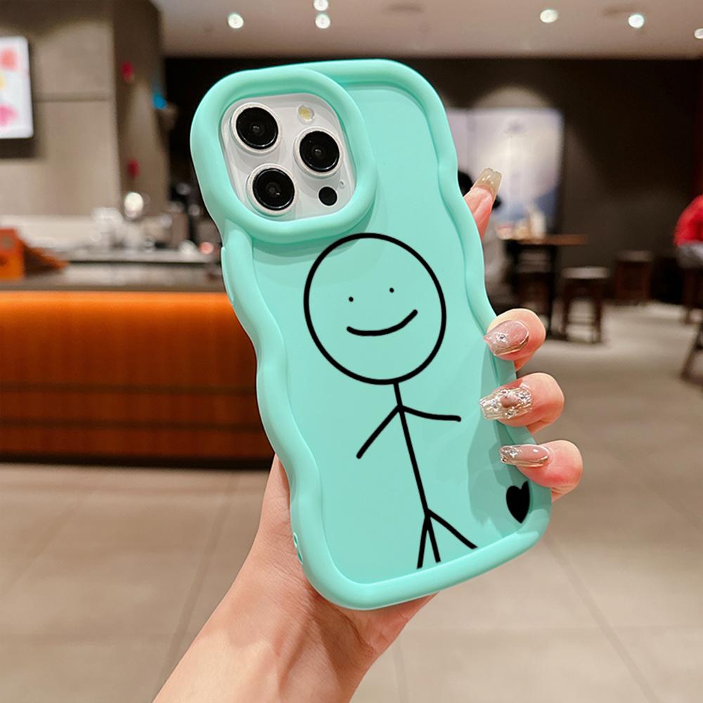 N80 Cartoon Matchman Design Macaron Wavy Edge Phone Cases for iPhone 15 Pro Max Samsung A54 A13 A14 S23 S24 Ultra Redmi Note 13 Pro Shockproof Cover