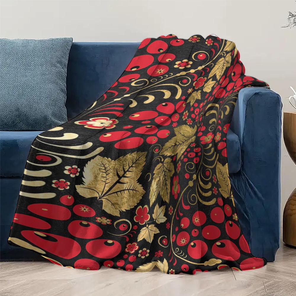 Red Black Geometric Floral Pattern Throw Blanket Soft Warm Cozy Plush Sofa Bed Decoration Gift