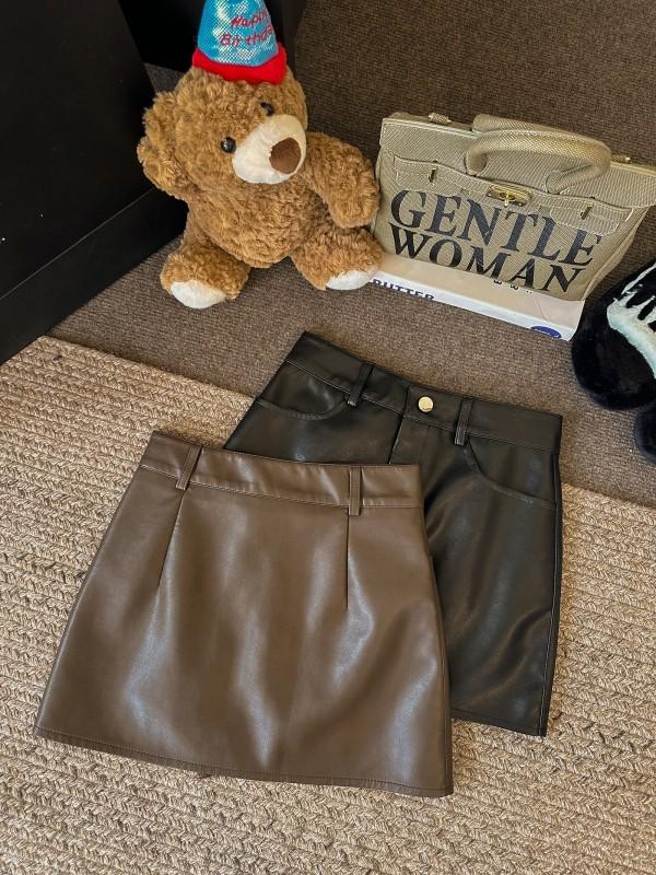 Melanoid Spicy Girl Women's High Waist A-line PU Leather Skirt, Anti-exposure, Versatile Skirt for Autumn/Winter.