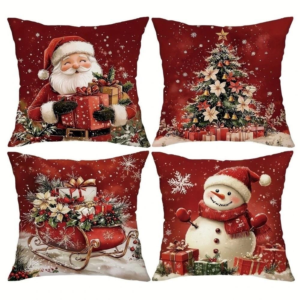 New Christmas Throw Pillow Covers 45x45 Santa Claus Festive Pillowcase Snowman Non-Real Embroidery Cushion Cover Party Decor