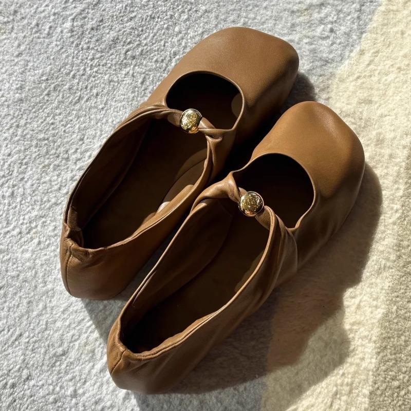 Retro Pleated Square-toe Single Shoes, One-strap Soft-soled Flat Shoes, Flat Women's Shoes