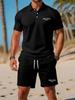 Men's Casual Summer Two-Piece Set: Short Sleeve Polo & Shorts with Letter Print