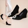 Fashion Wedge Black Single Shoes Women 2025 Spring New Fashion Rhinestone Pointed Toe Shallow Mouth Soft Sole High Heels