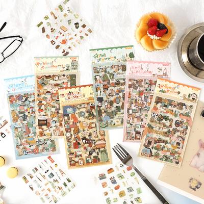 4 Feuilles Mignons Série Magazine & Plaisir Fugace Autocollants Scrapbooking PET DIY Journal Brouillon Album Décoration Journal Fournitures de Papeterie