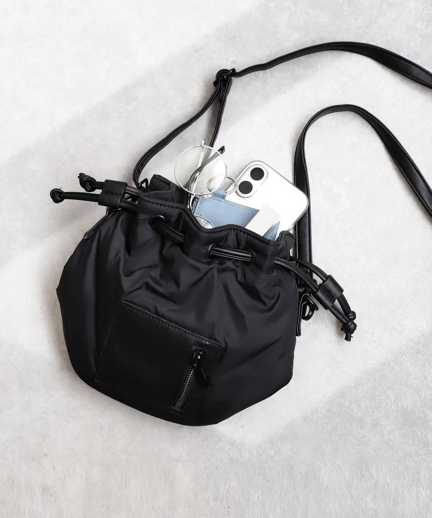 Antiqua Drawstring Shoulder Bag, Women's, PB-00069 05, Black