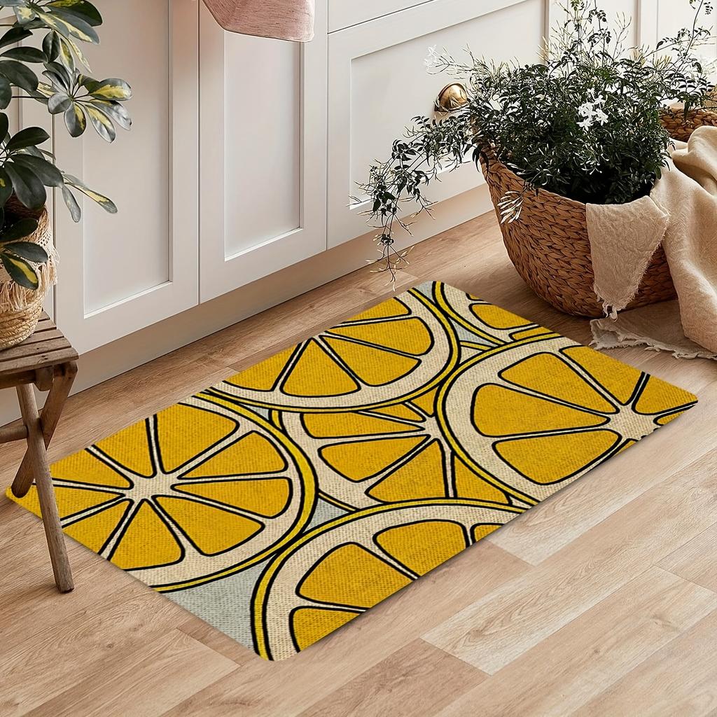 1Pcs Lemon Pattern Anti-Slip Rugs Kitchen Mat Soft Thickened Kitchen Floor Mat Waterproof Vintage Absorbent Non-slip Oil-proof Floor Mat Runner Rug