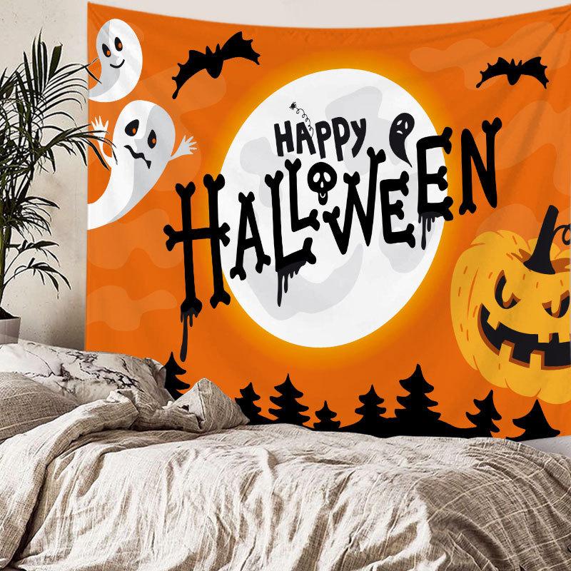 Home bedside room decoration Halloween tapestry, witch skull ghost print hanging cloth, background wall covering
