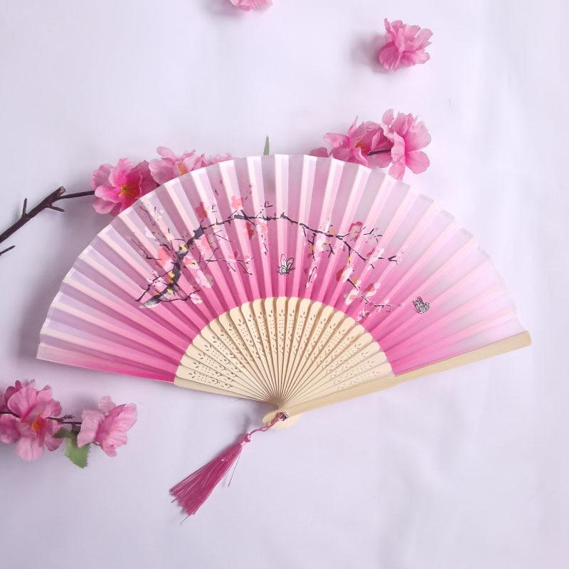 Vintage Bamboo Silk Women's Folding Fan - Portable Dance Gift