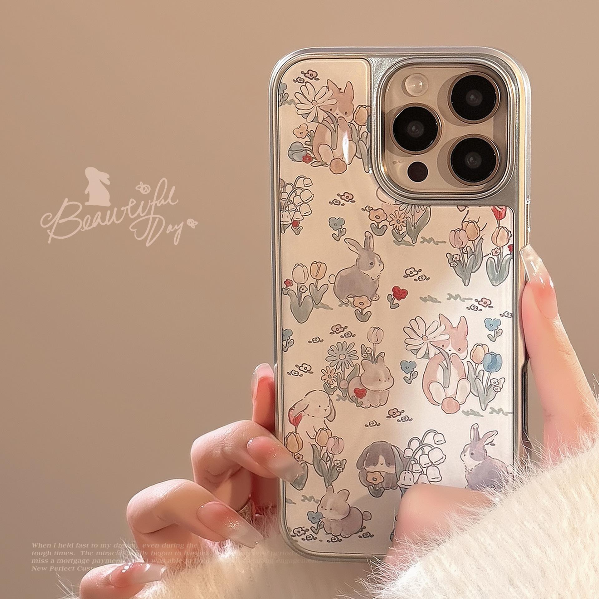 

Ins Flower Rabbit for16 for Apple 17pro Max Mobile Phone Case for IPhone14 Epoxy 13 Pastoral 15 for Huawei For Samsung S25ULTRA